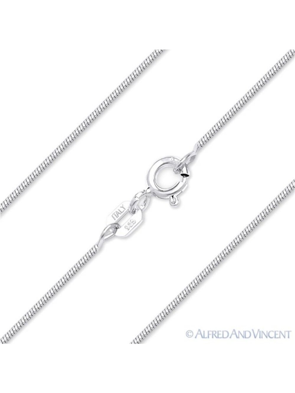 0.7mm D-Cut Snake Link Chain Necklace in .925 Sterling Silver w/ Rhodium - 18"